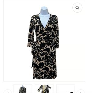 Diane Von Furstenberg Black and Tan Floral Wrap Dress